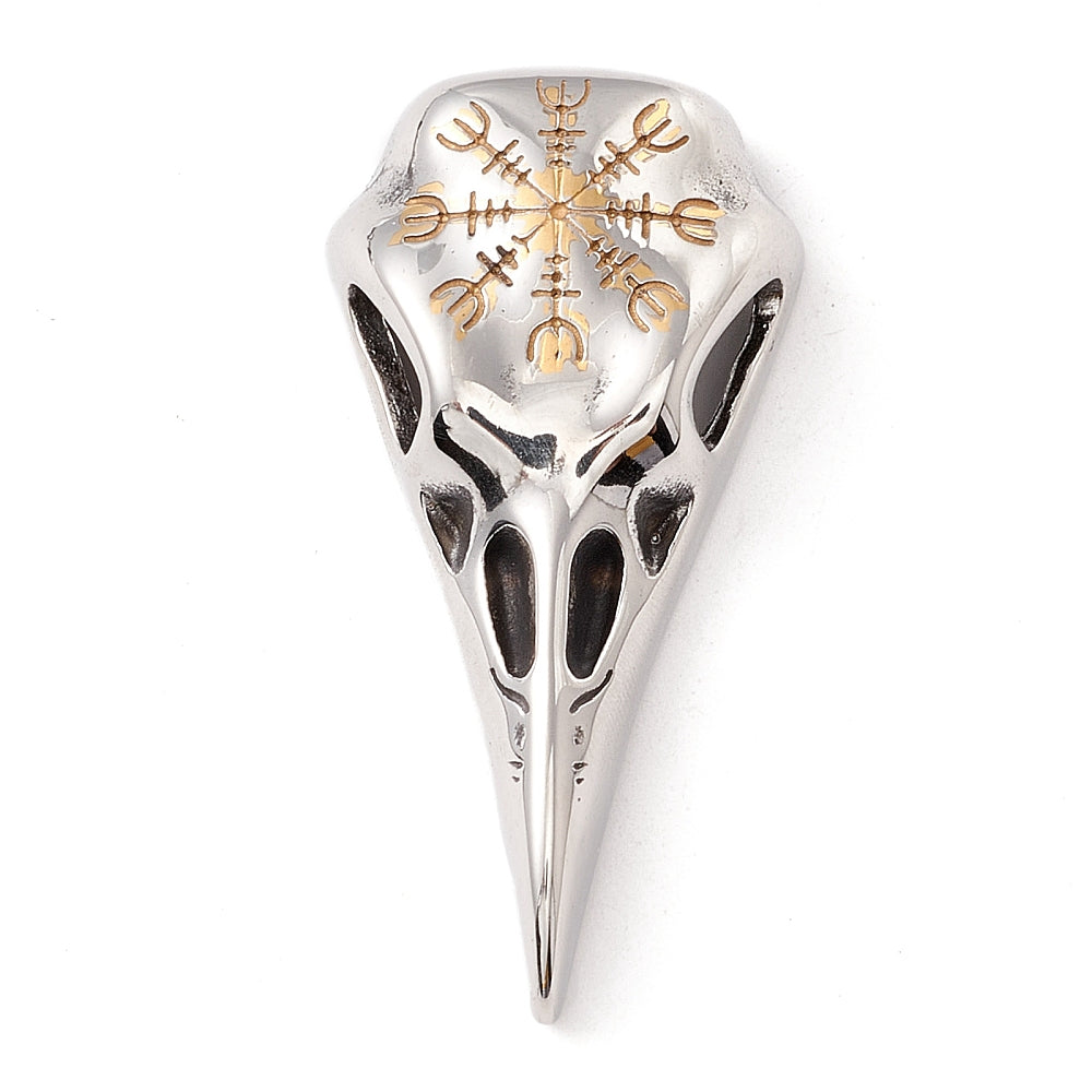 Anhänger | Edelstahl Rabenschädel mit Vegvisir