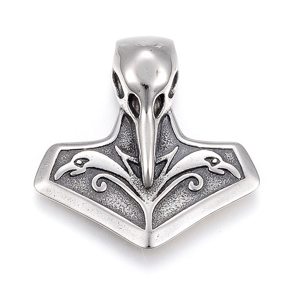 Anhänger | Edelstahl Thors Hammer mit Rabenschädel