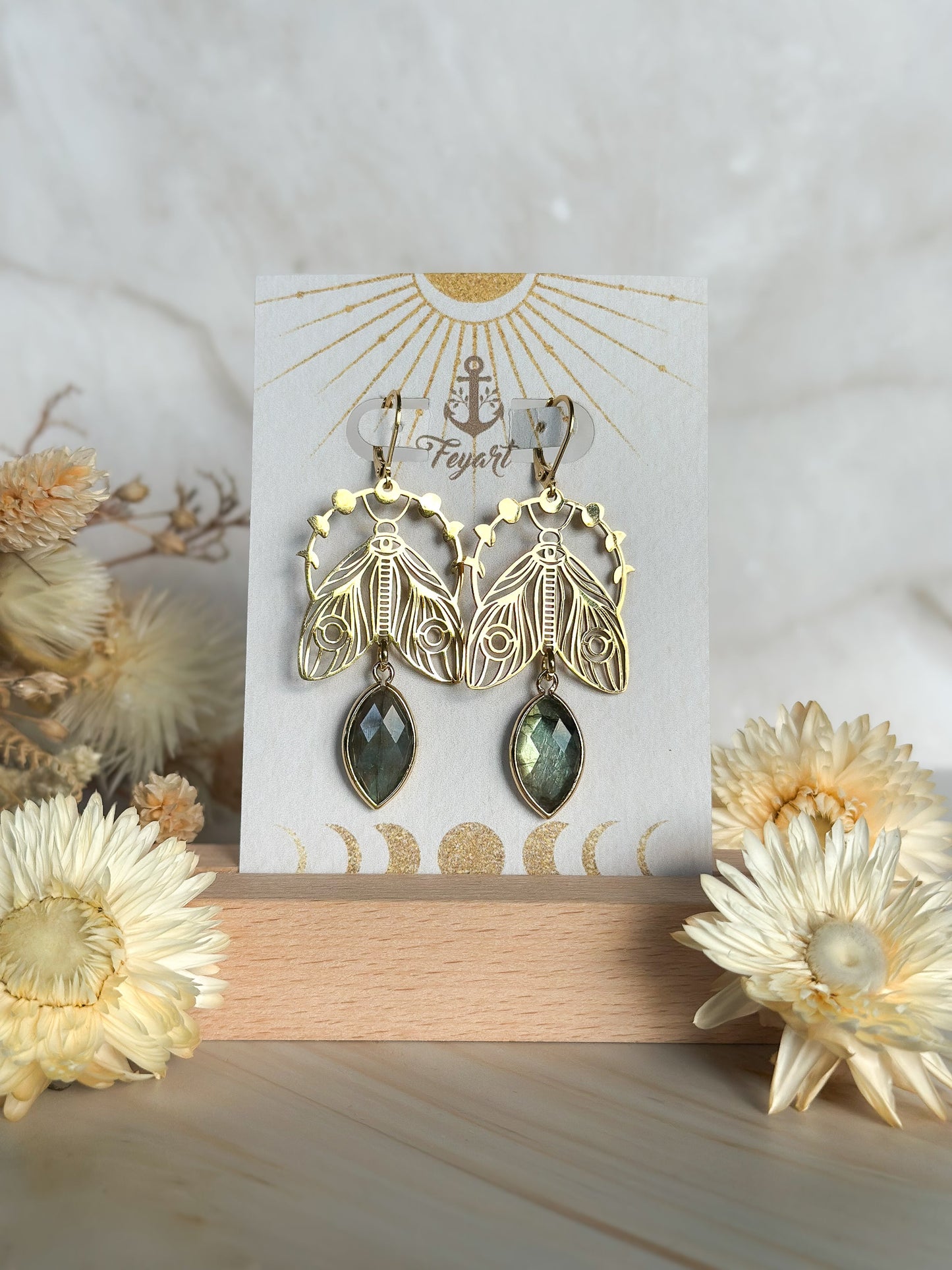 Ohrringe | Edelstahl Nachtpfauenauge Labradorit