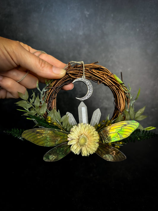 Deko Kranz | Fairy Moon Kranz mit Flügeln & Bergkristall