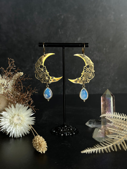 Ohrringe | Edelstahl Floraler Halbmond & Opal