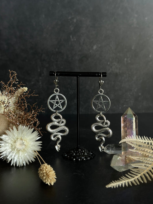 Ohrringe Versilbert | Schlange & Pentagramm