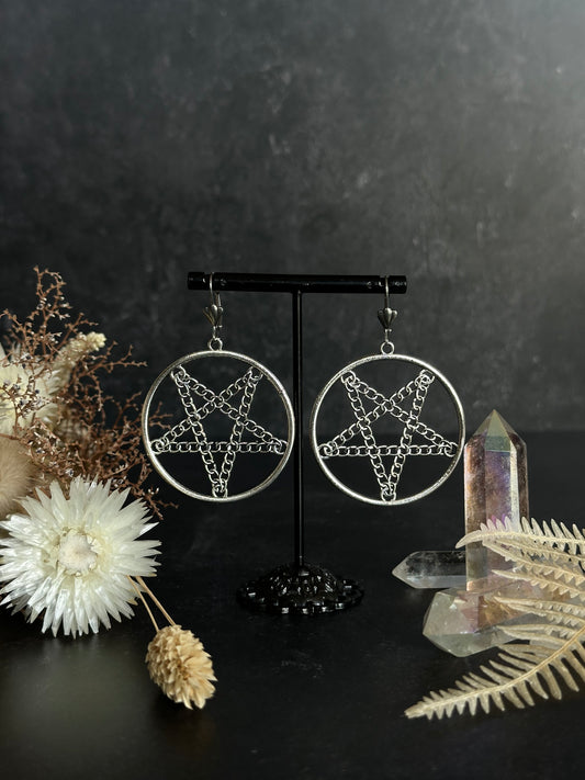 Ohrringe Versilbert | Große Pentagramme