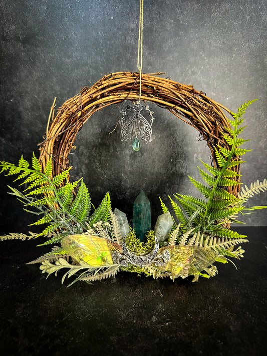 Deko Kranz | Großer Witchy Dekokranz mit Labradorit & Moosachat