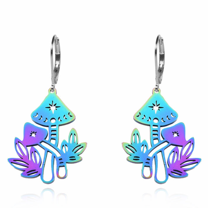 Ohrringe | Edelstahl Pilze & Sterne Regenbogen