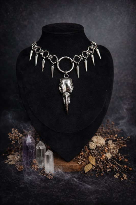 Gothic Choker Edelstahl Rabenschädel
