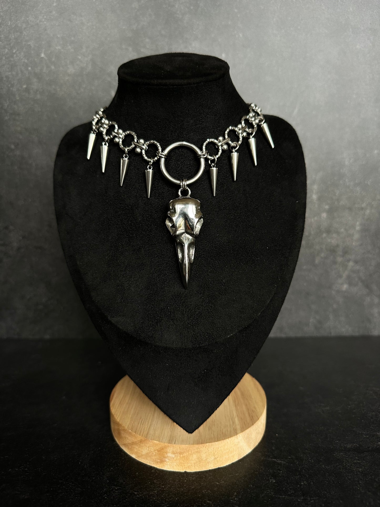 Gothic Choker Edelstahl Rabenschädel