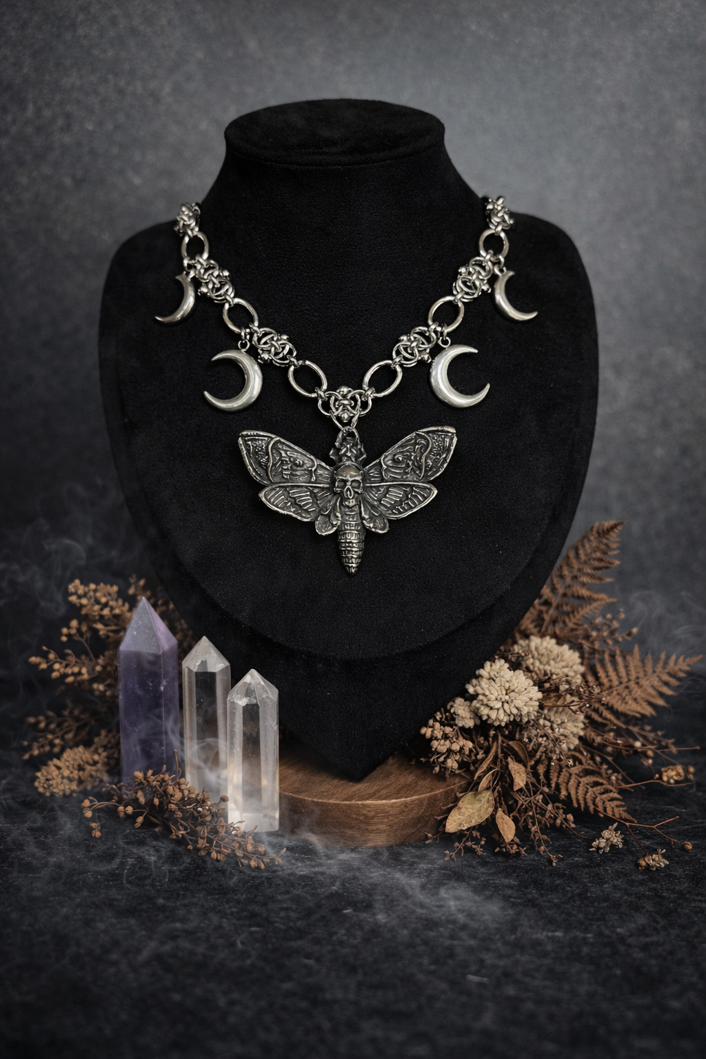 Gothic Halskette Totenkopfmotte Edelstahl