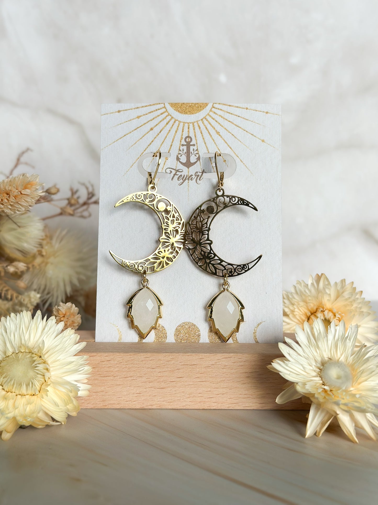 Ohrringe | Edelstahl Luna Floralis mit Bergkristall