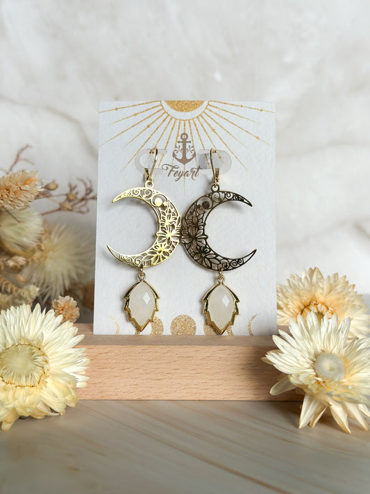 Ohrringe | Edelstahl Luna Floralis mit Bergkristall