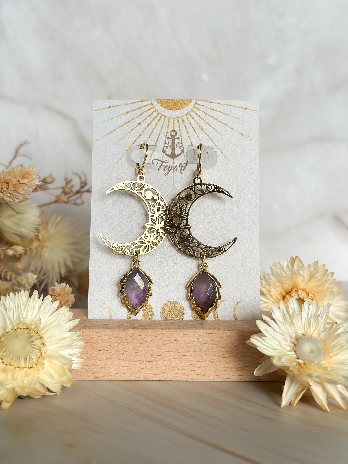 Ohrringe | Edelstahl Luna Floralis mit Amethyst