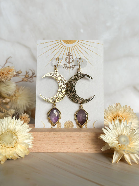 Ohrringe | Edelstahl Luna Floralis mit Amethyst