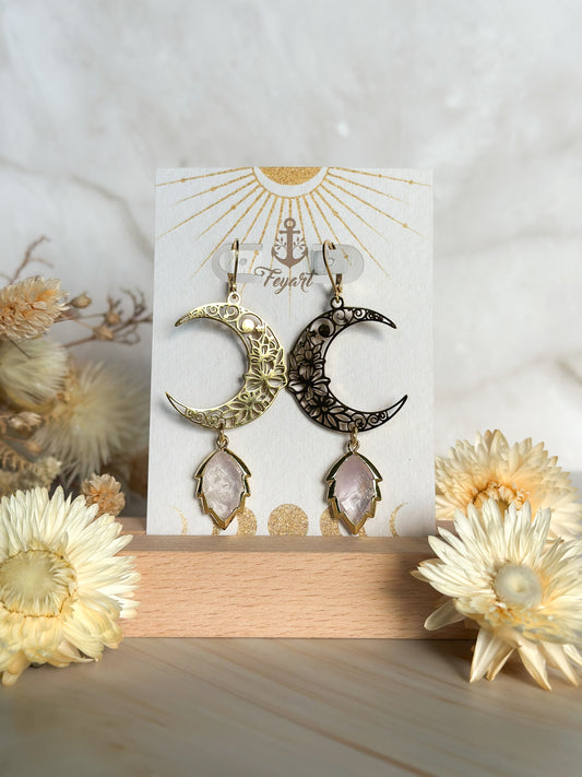 Ohrringe | Edelstahl Luna Floralis mit Amethyst Hell