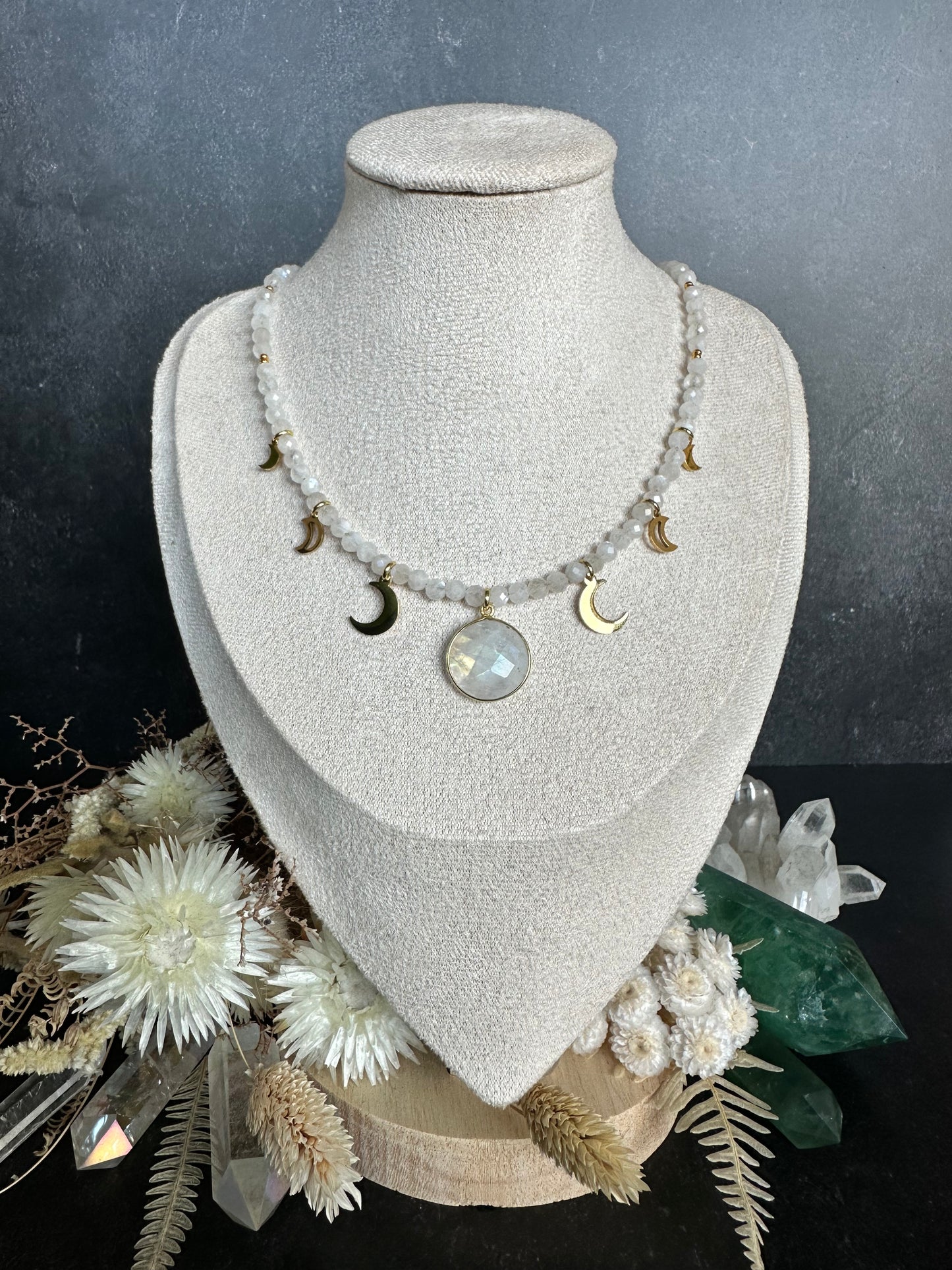 Edelstein Perlenkette Unikat | Mondkette mit Mondstein