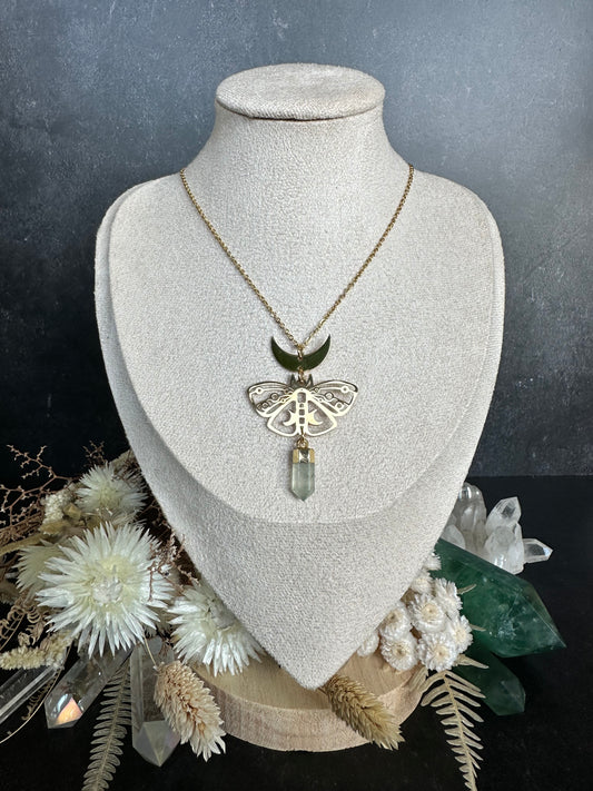 Halskette Edelstahl & Edelstein | Lunara Kette mit Motte & Prehnit