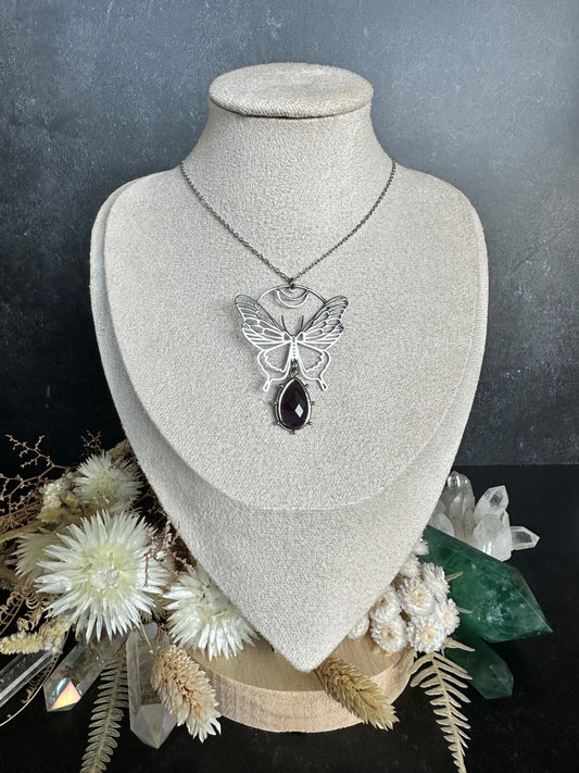 Halskette Edelstahl & Edelstein | Mondmotte mit Amethyst