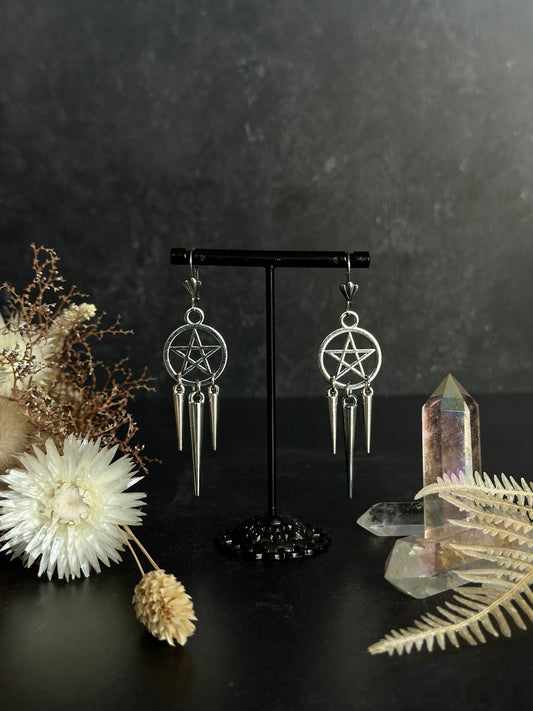 Ohrringe Versilbert | Pentagramm-Ohrringe mit Spikes