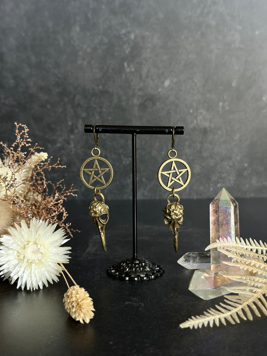 Ohrringe Bronze | Pentagramm & Rabe