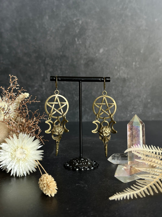 Ohrringe Bronze | Triple Moon & Pentagramm