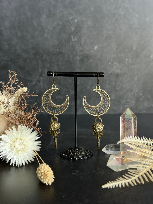 Ohrringe Bronze | Moon & Raven Skull