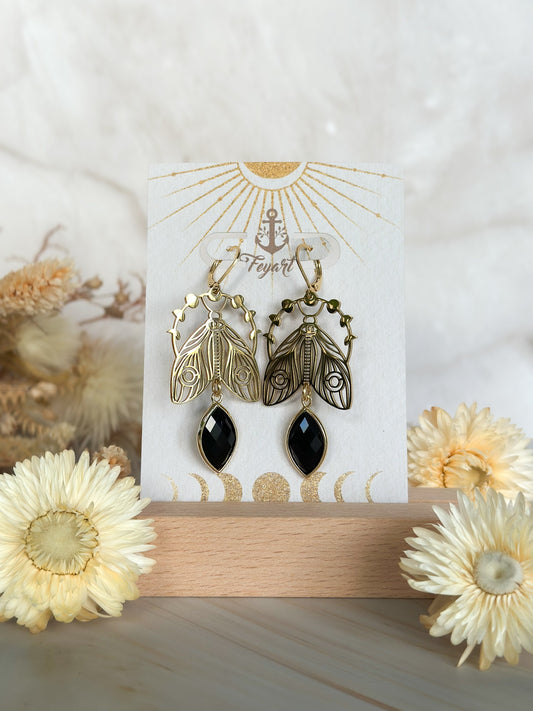 Ohrringe | Edelstahl Nachtpfauenauge mit Onyx