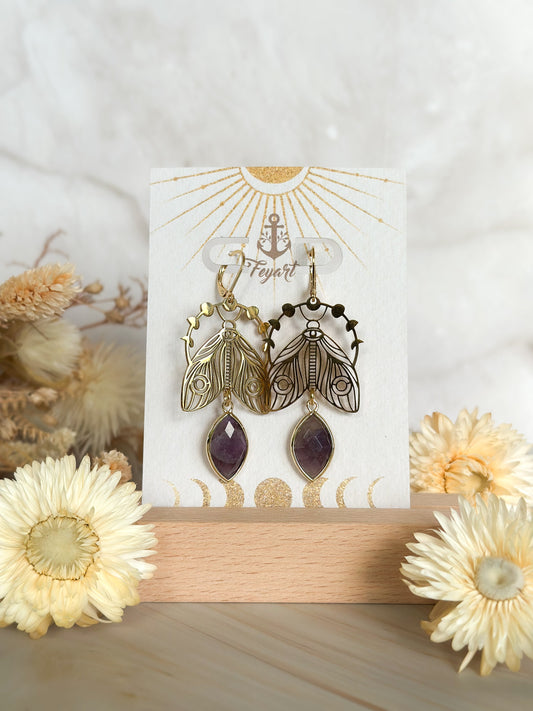 Ohrringe | Edelstahl Nachtpfauenauge Amethyst