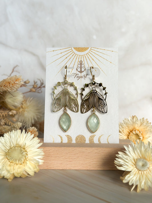 Ohrringe | Edelstahl Nachtpfauenauge Grüner Calcedon