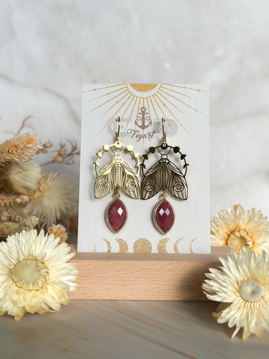 Ohrringe | Edelstahl Nachtpfauenauge Rhodonit