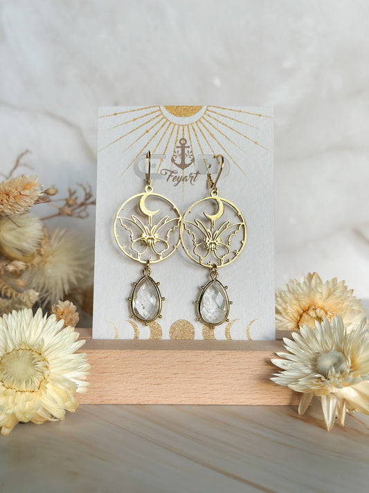 Ohrringe | Edelstahl Moth of the Moon Bergkristall