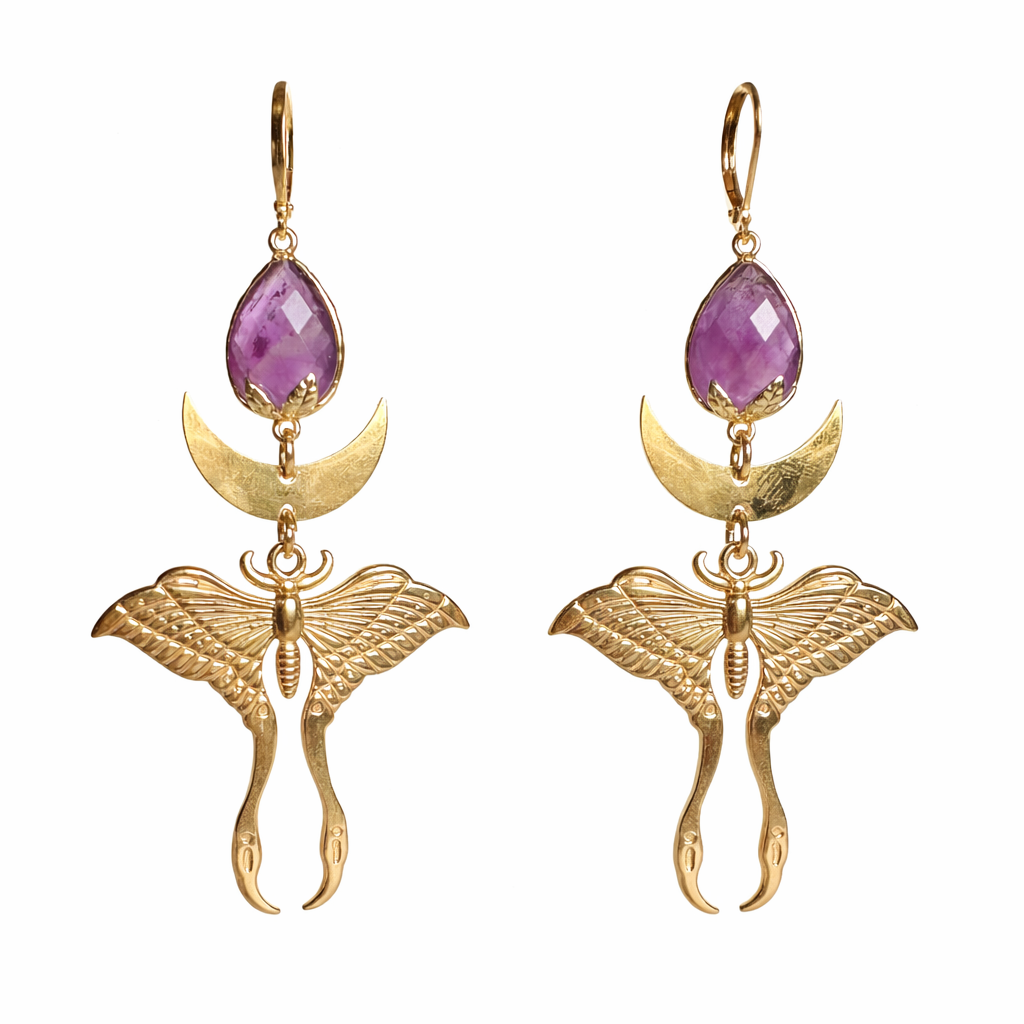 Ohrringe | Edelstahl Celestia Moth – Amethyst