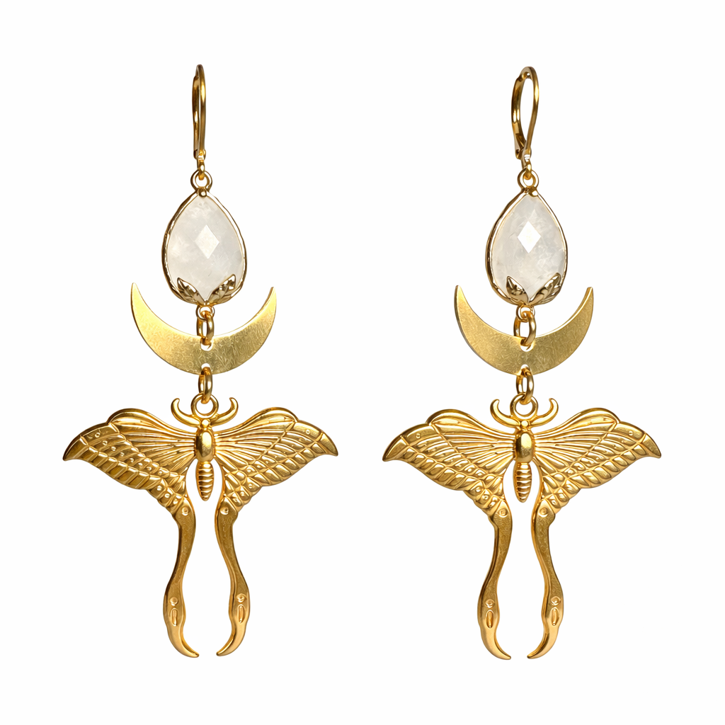 Ohrringe | Edelstahl Celestia Moth – Bergkristall