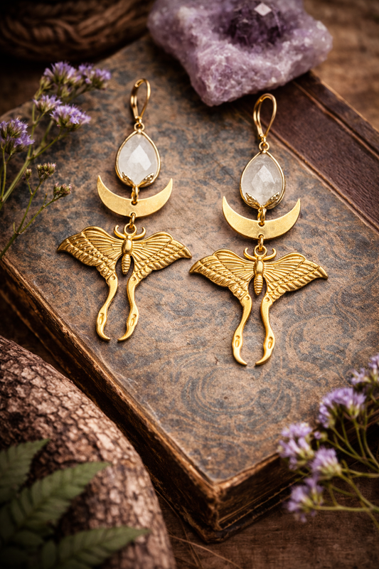 Ohrringe | Edelstahl Celestia Moth – Bergkristall