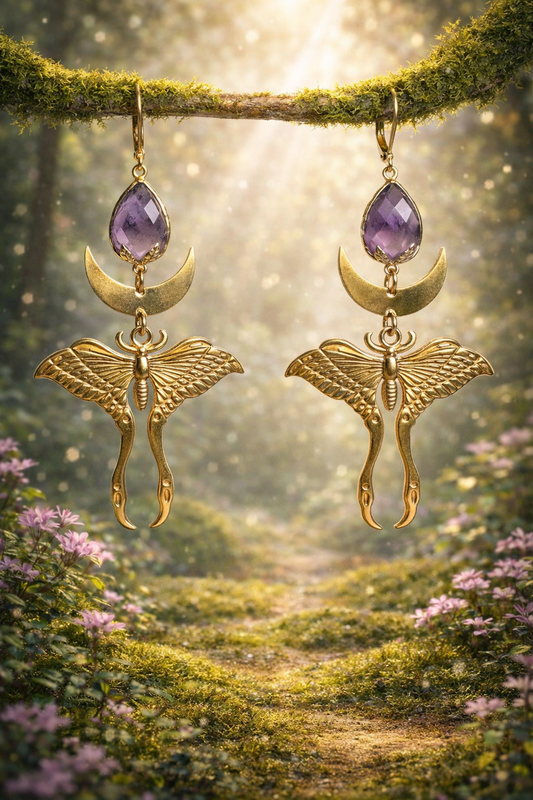 Ohrringe | Edelstahl Celestia Moth – Amethyst