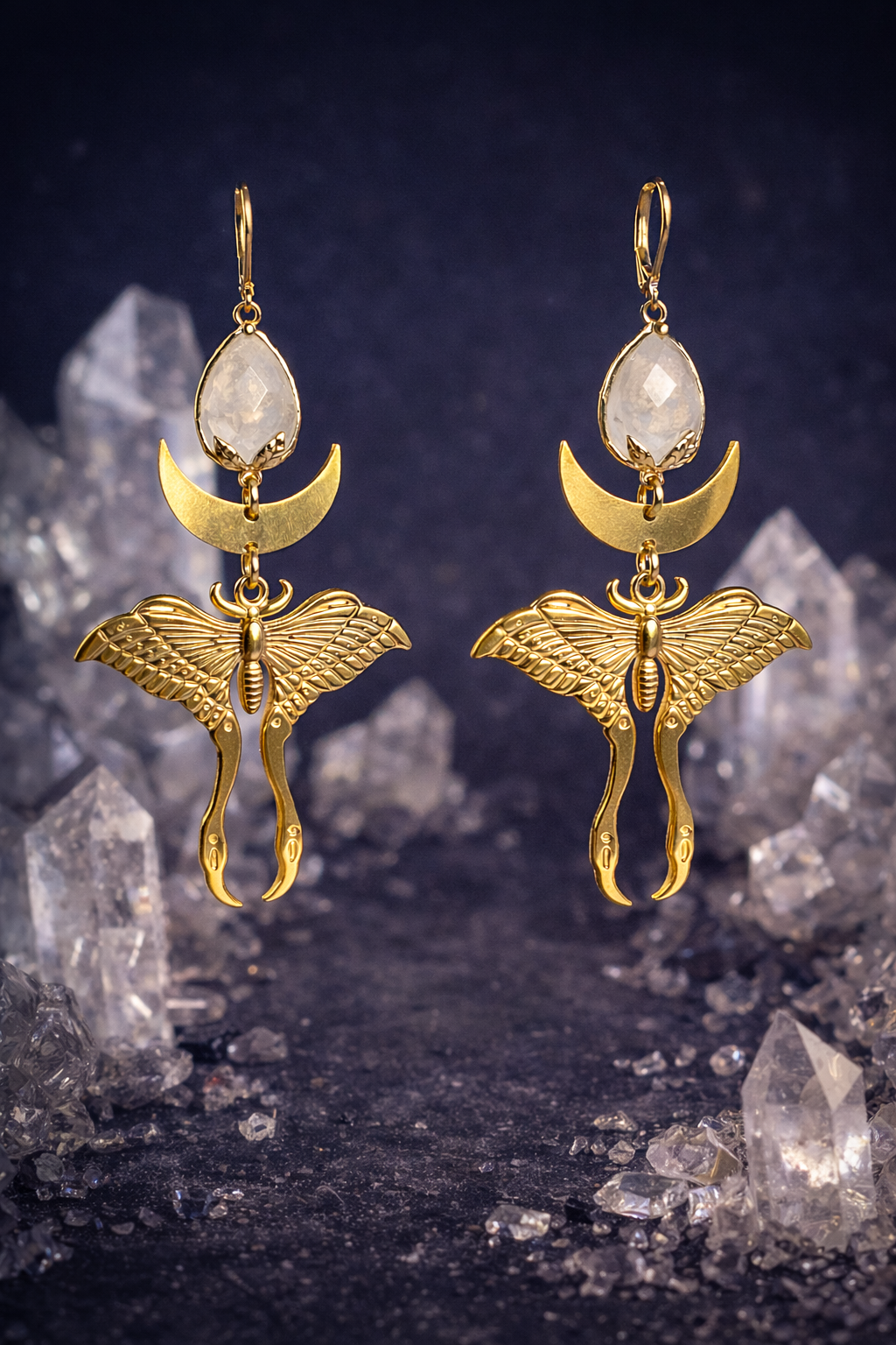 Ohrringe | Edelstahl Celestia Moth – Bergkristall