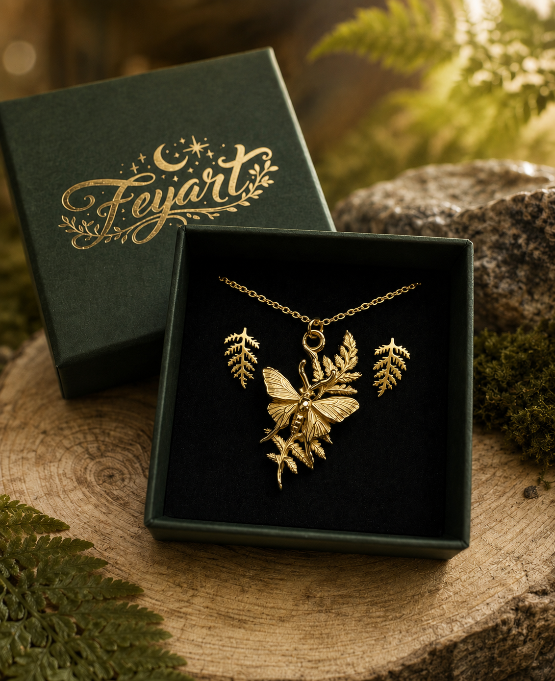 Schmuckset | Edelstahl Forest Spirit Moth Gold