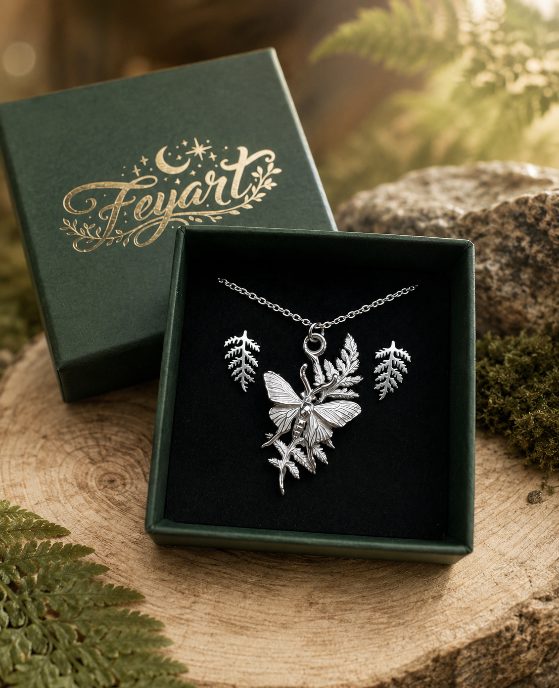 Schmuckset | Edelstahl Forest Spirit Moth Silber